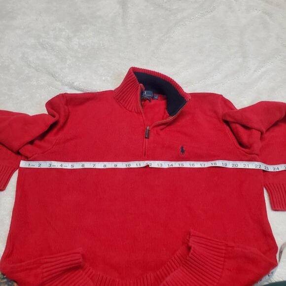 Polo Ralph Lauren Red 1/4 Zip Up Mockneck Knit Blue Pony Pullover Sweater Men M - Picture 5 of 6